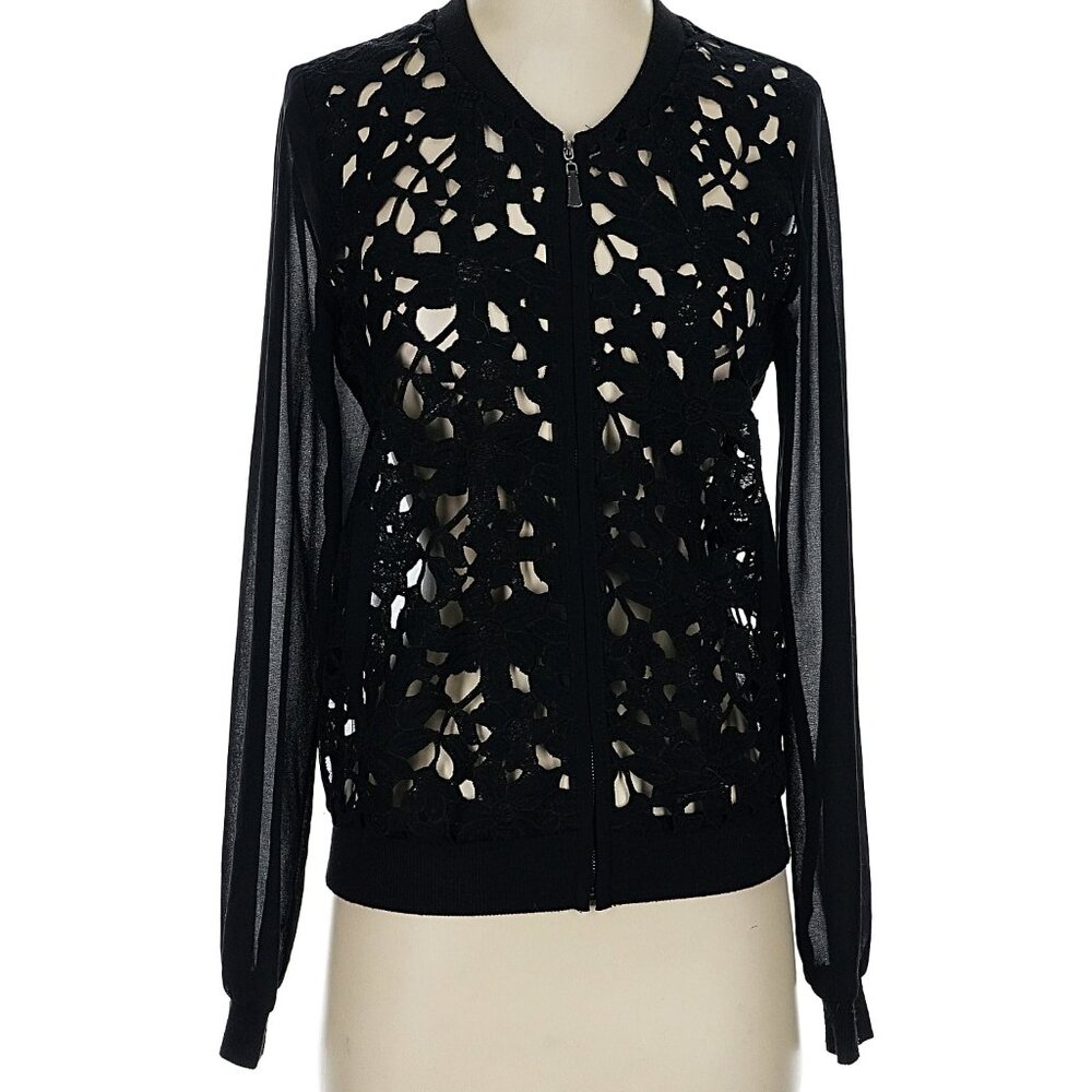 Alythea floral shear zip up, black, size Large